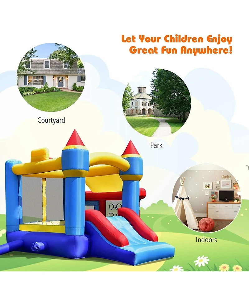 Castle Slide Inflatable Bounce House with Ball Pit and Basketball Hoop