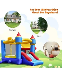 Castle Slide Inflatable Bounce House with Ball Pit and Basketball Hoop