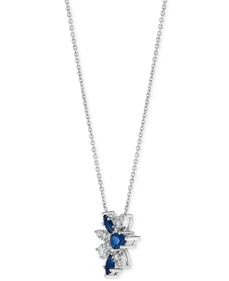 Sapphire (1-1/6 ct. t.w.) & Diamond (1/3 ct. t.w.) Mixed Cut Cluster 17" Pendant Necklace in 14k White Gold