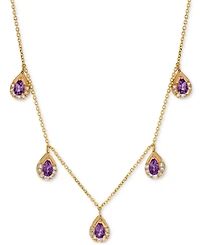 Amethyst (1 ct. t.w.) & Diamond (1/3 ct. t.w.) Pear Drop 17" Collar Necklace in 14k Gold