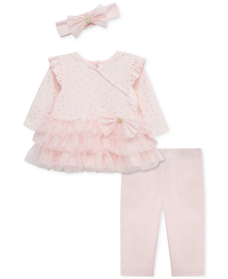 Little Me Baby Girls Dot Shine Tutu Top, Leggings & Headband, 3 Piece Set