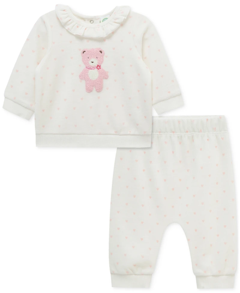 Little Me Baby Girls Sweet Bear Velour Top & Jogger Pants, 2 Piece Set