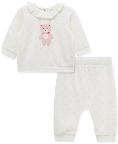 Little Me Baby Girls Sweet Bear Velour Top & Jogger Pants, 2 Piece Set