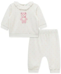 Little Me Baby Girls Sweet Bear Velour Top & Jogger Pants, 2 Piece Set