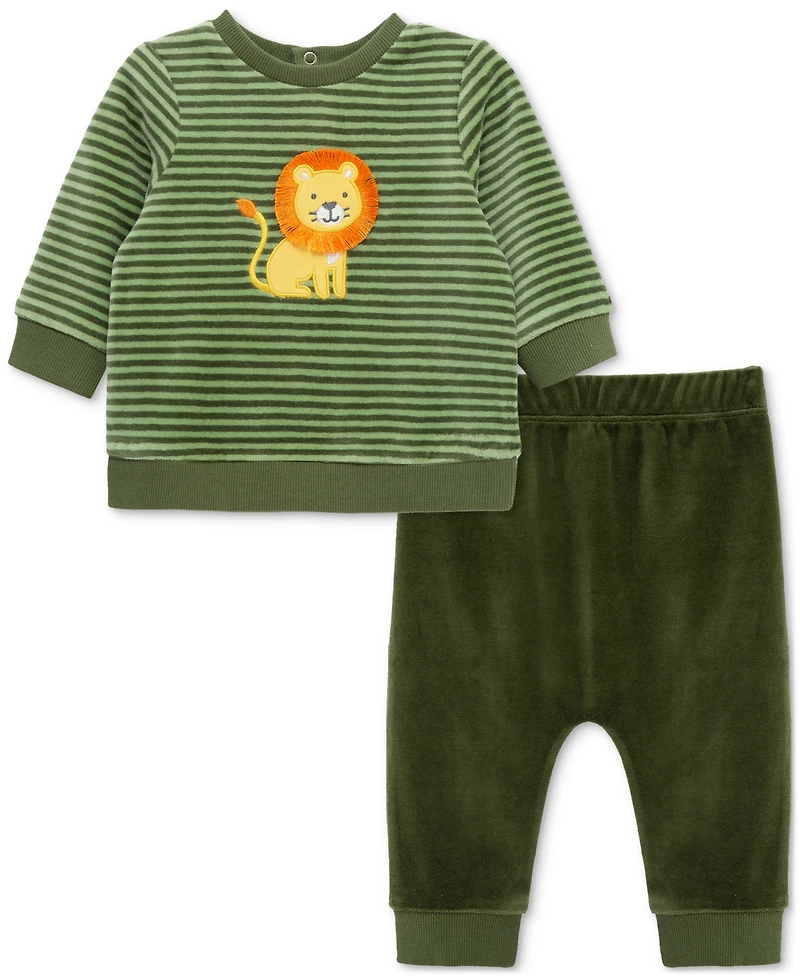 Little Me Baby Boys Lion Stripe Velour Sweatshirt & Jogger Pants, 2 Piece Set