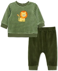 Little Me Baby Boys Lion Stripe Velour Sweatshirt & Jogger Pants, 2 Piece Set