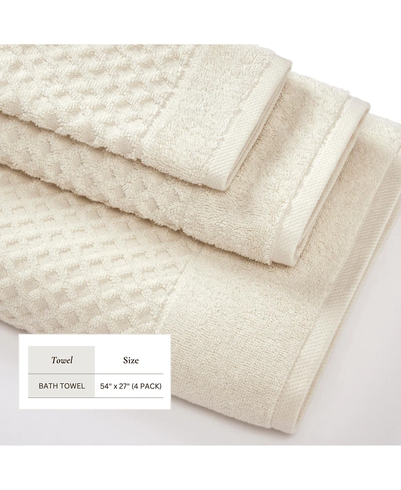Linery & Co. Quick-Drying Cotton Diamond Waffle Textured 4-Piece Bath Towel Set
