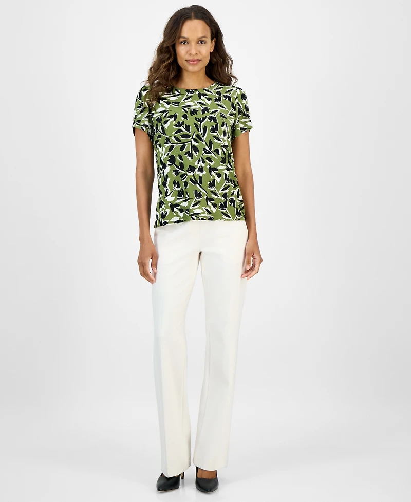 Ak Anne Klein Women's Tulip-Sleeve Printed Knit Top