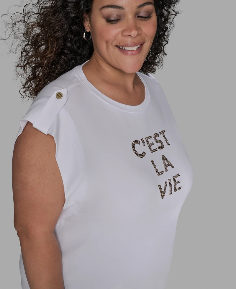 Karl Lagerfeld Paris Plus C'est La Vie Extended-Shoulder Top