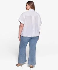 Karl Lagerfeld Paris Plus Cotton Floral-Detail Roll-Tab Shirt