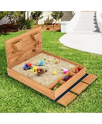 Kids Wooden Square Sandbox with Cover