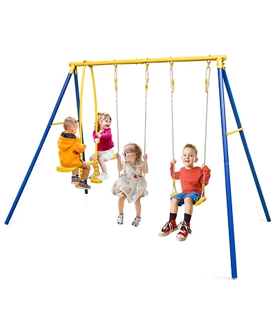 Metal Swing Set for Backyard with 2 Swing Seats and 2 Glider Seats