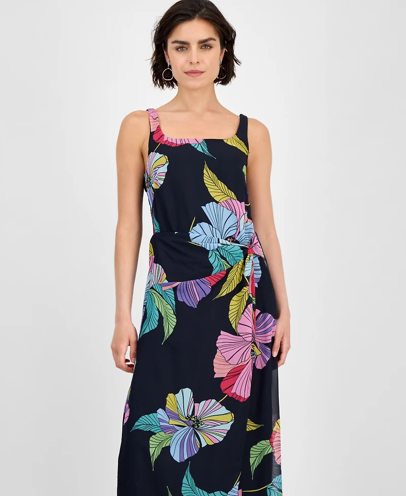 Robbie Bee Women's Printed Faux Sarong Midi Dress
