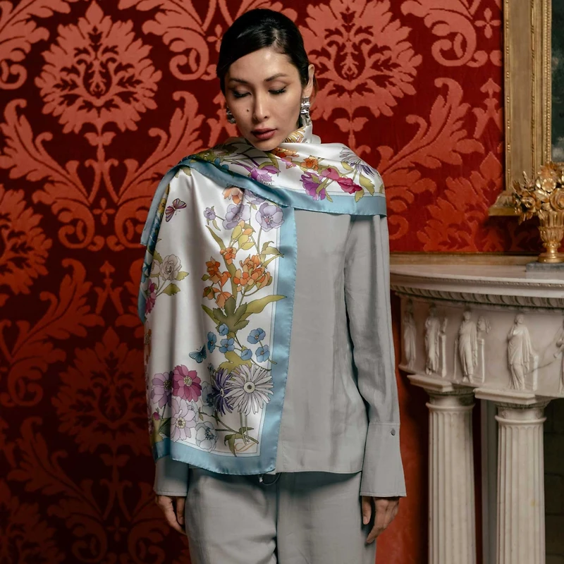 Bouquet - Long Satin Silk Scarf for Women