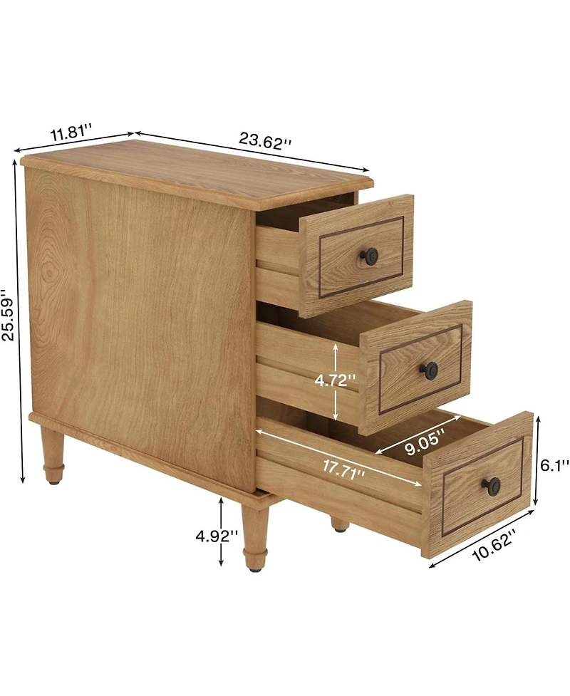 Tribesigns Solid Wood End Table, Fully Assembled Narrow Side Table with Drawers, Pre-Assembled Nightstand Slim Bedside Table for Small Spaces, Living