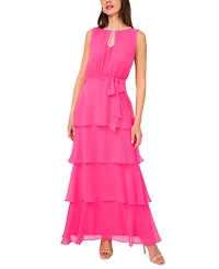Msk Women's Keyhole-Neck Sleeveless Tiered Chiffon Gown