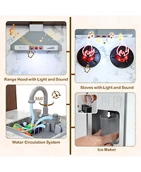 Wooden Corner Play Kitchen with Water Circulation System and Lights