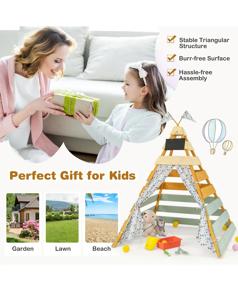 Triangle Hideaway Playhouse with Removable Chalkboard for Indoor and Outdoor