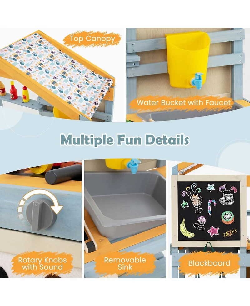 2 in 1 Wooden Mud Kitchen with Removable Water Box and Storage Bag