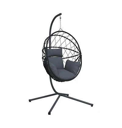 Hanging Egg Chair with Stand Anthracite Rattan and Steel