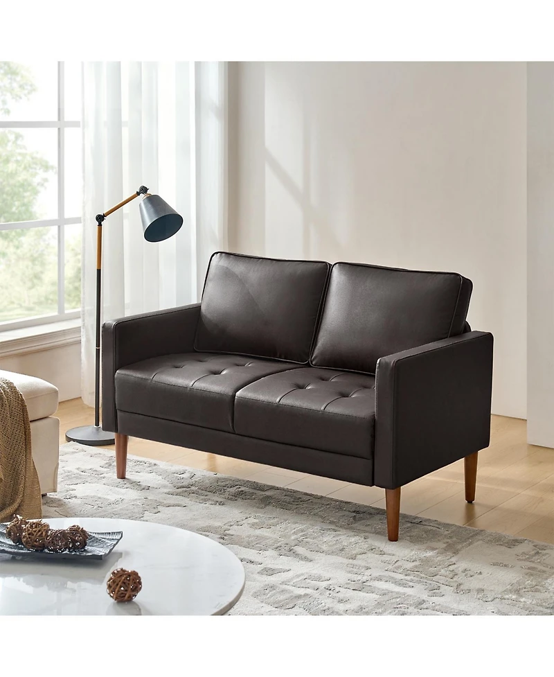 Drake Mid-century Modern Faux Leather Sofa with Movable Backrest Cushions