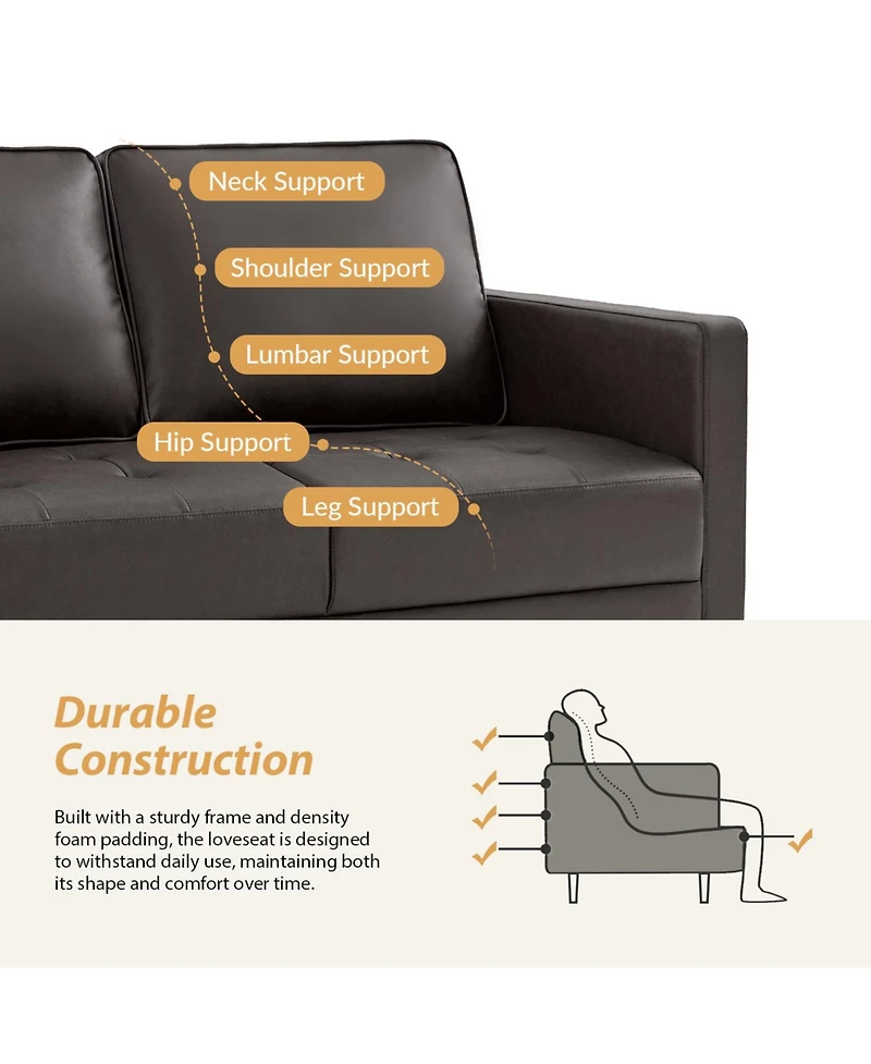 Drake Mid-century Modern Faux Leather Sofa with Movable Backrest Cushions