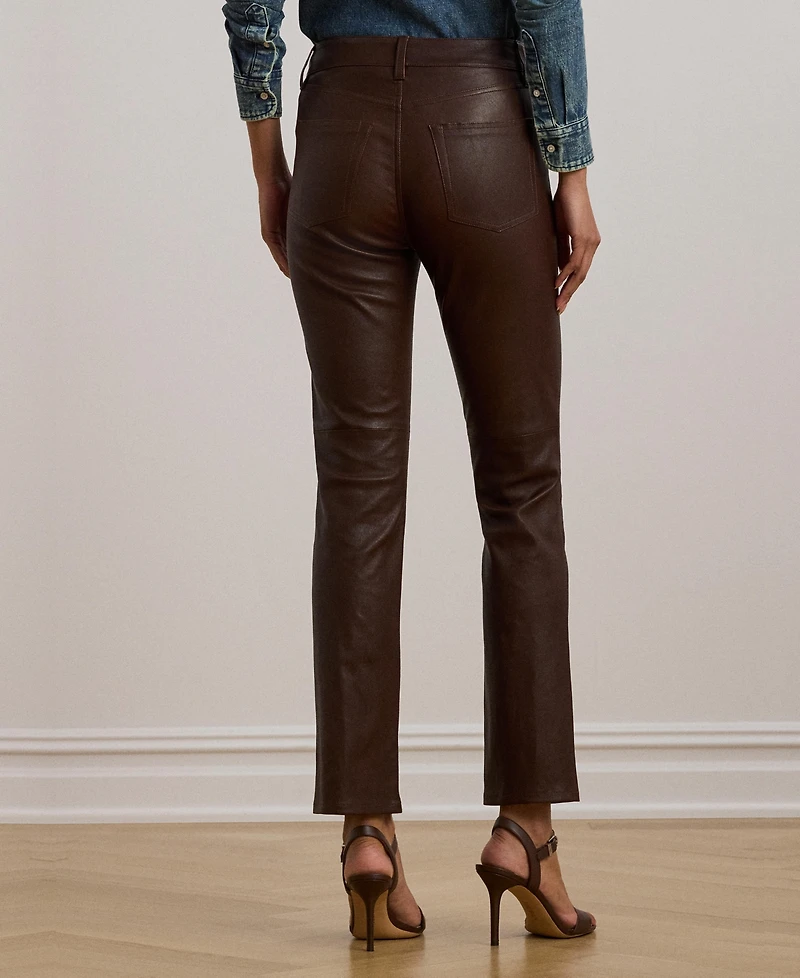 Lauren Ralph Women's High-Rise Lambskin Straight Ankle Pants