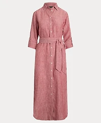 Lauren Ralph Women's Striped Linen Roll-Tab-Sleeve Shirtdress
