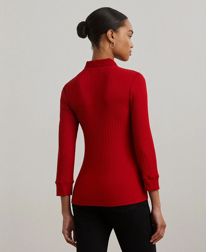 Lauren Ralph Women's Rib-Knit Three-Quarter-Sleeve Polo Shirt