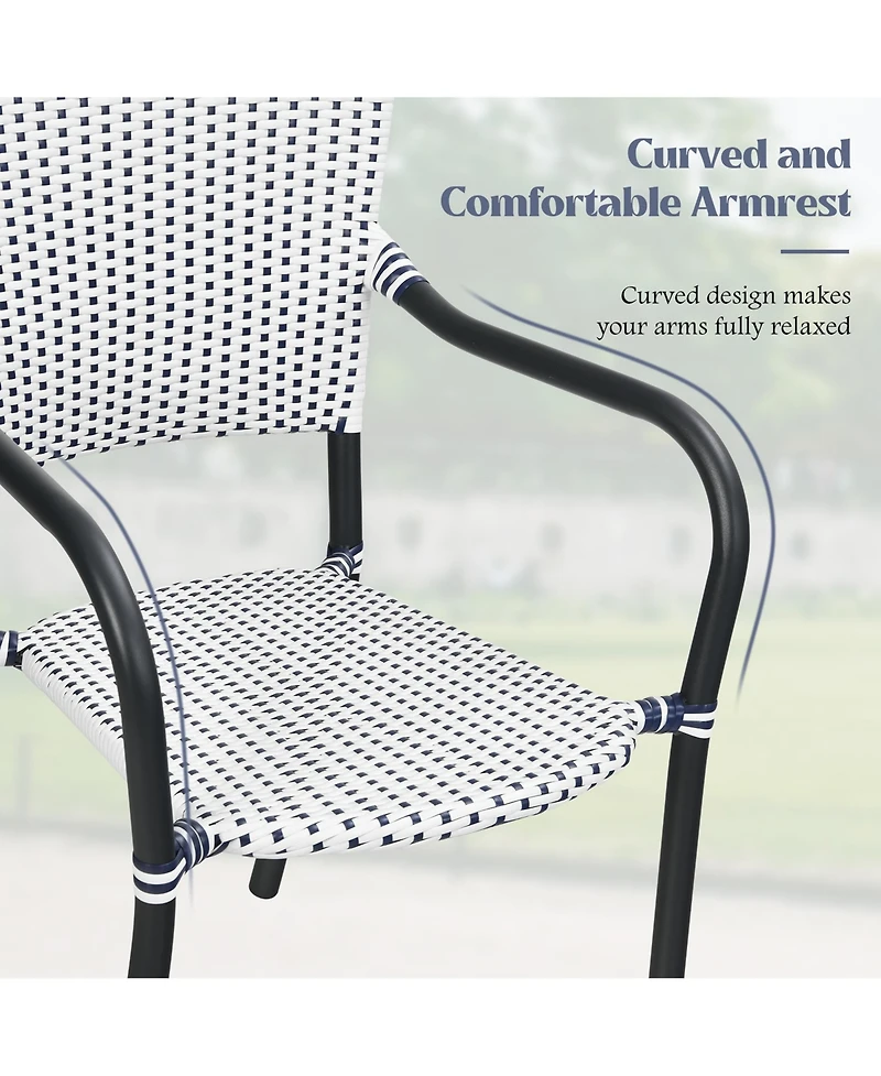 Gymax Set of 4 Patio Rattan Dining Chairs Stackable Armrest No Assembly