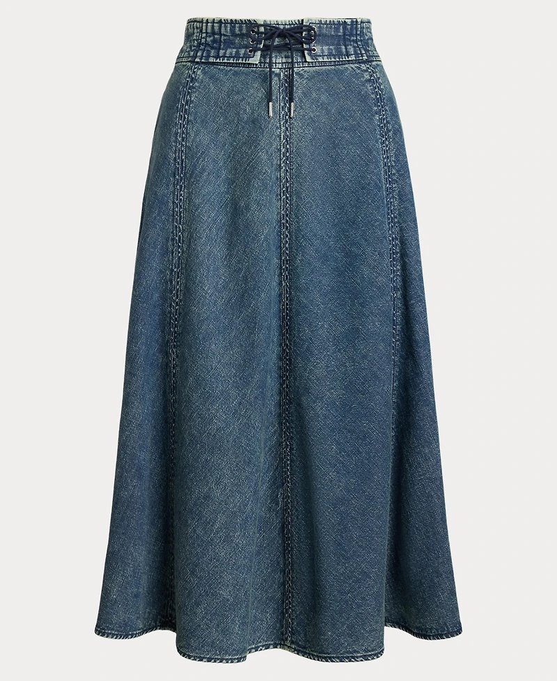 Lauren Ralph Women's Denim Drawcord Midi Skirt