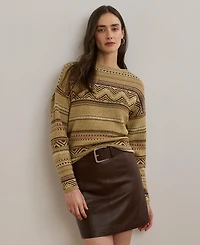 Lauren Ralph Women's Geo-Striped Cotton-Linen Sweater