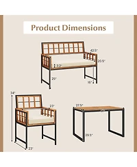 Gymax 4 Pcs Acacia Wood Patio Dining Set w/ 1 Rectangular Table 1 Loveseat & 2 Armchairs
