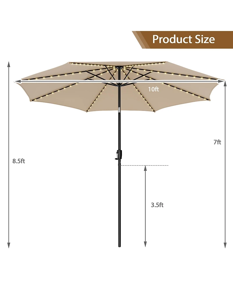 Gymax 10FT Solar Patio Umbrella 112 Led Lighted Outdoor Table Market