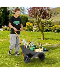Dual-Wheel Wheelbarrow Garden Utility Cart with Pneumatic Tires-Black