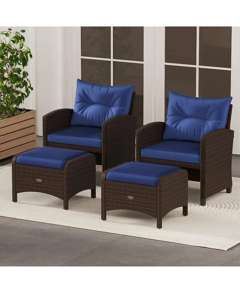 2 Pieces Outdoor Patio Pe Wicker Ottomans with Removable Cushions-Navy
