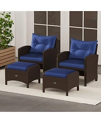 2 Pieces Outdoor Patio Pe Wicker Ottomans with Removable Cushions-Navy