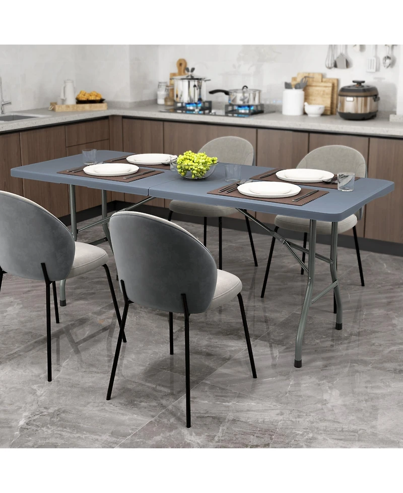 6 ft Portable Folding Table 350 Lbs Fold-in-Half Table with Hdpe Tabletop