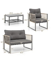 4 Pieces Outdoor Pe Rattan Conversation Sofa Set with Cushions