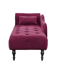 60 Inch Velvet Tufted Chaise Lounge with Nailhead Trim Solid Wood Legs and Pillow for Living Room Bedroom Reading or Relaxing-The Pop Home