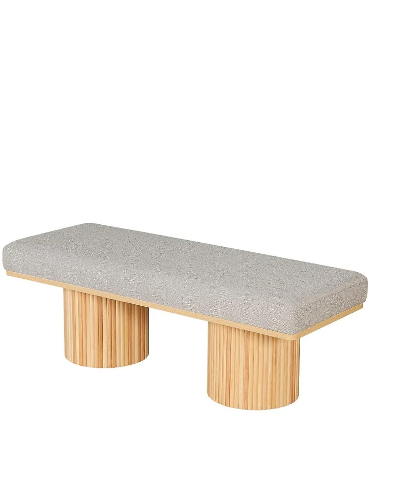 Modern Boucle Upholstered Bench with Chunky Round Wood Legs, Accent Seating for Bedroom, End of Bed, Living Room, or Entryway-The Pop Home