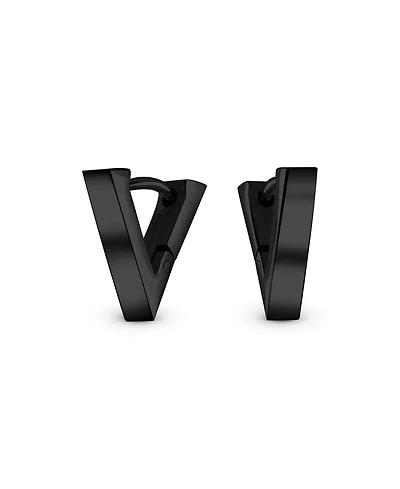 Bling Jewelry Geometric Triangle Black Silver Hoop Huggie Earrings Stainless Steel