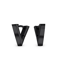 Bling Jewelry Geometric Triangle Black Silver Hoop Huggie Earrings Stainless Steel