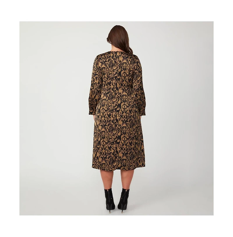 Estelle Serenity Satin Neutral Black Beige Midi Wrap Dress