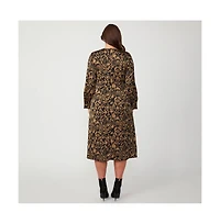 Estelle Serenity Satin Neutral Black Beige Midi Wrap Dress