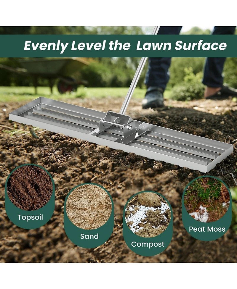 42 x 10 Inch Lawn Leveling Rake with Ergonomic Handle-Silver