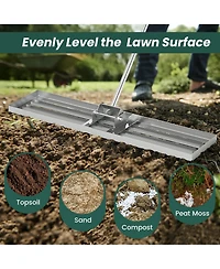 42 x 10 Inch Lawn Leveling Rake with Ergonomic Handle-Silver