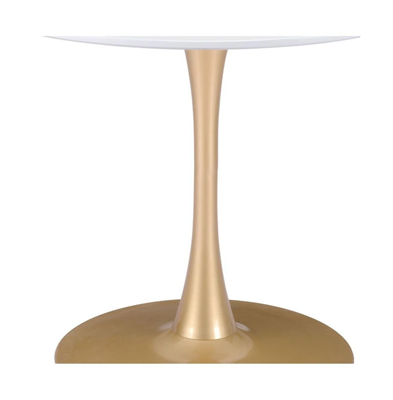 Compact 35" Dining Table – Elegant White and Gold Design with Steel Pedestal Support