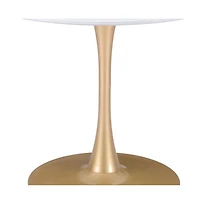 Compact 35" Dining Table – Elegant White and Gold Design with Steel Pedestal Support