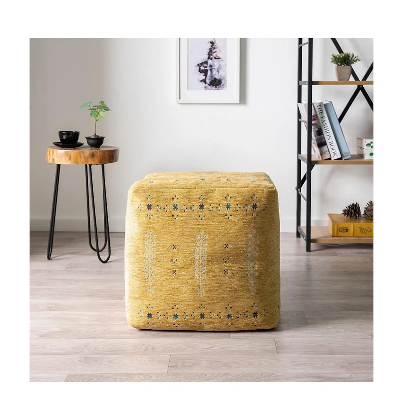 18" Yellow Polyester Blend Ottoman